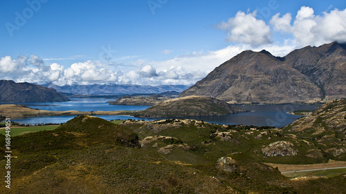 View from a lookout over lake Wanaka, south island New Zealand