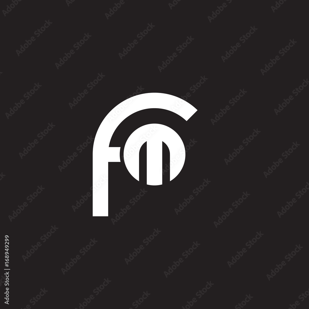 Initial lowercase letter logo fm, mf, m inside f, monogram rounded shape, white color on black background Initial lowercase letter logo fm, mf, m inside f, monogram rounded shape, white color on black background