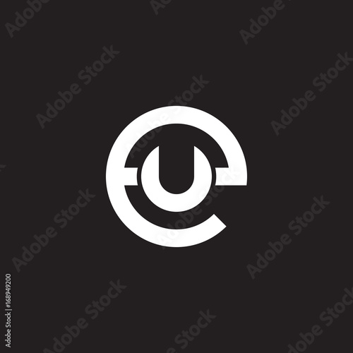Initial lowercase letter logo eu, ue, u inside e, monogram rounded shape, white color on black background