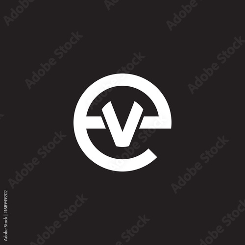 Initial lowercase letter logo ev, ve, v inside e, monogram rounded shape, white color on black background