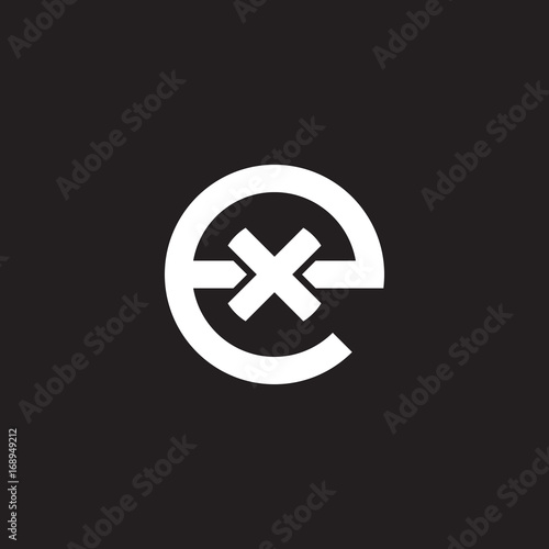 Initial lowercase letter logo ex, xe, x inside e, monogram rounded shape, white color on black background