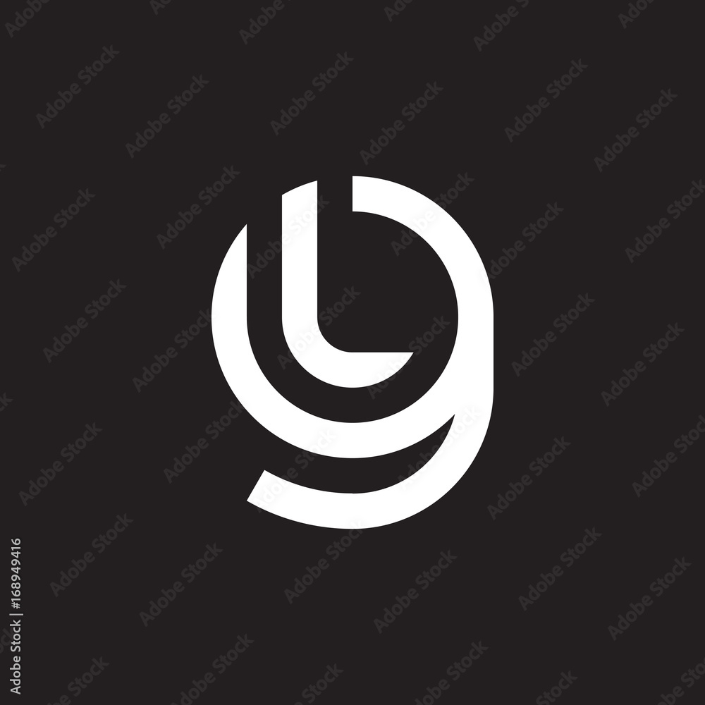 Initial lowercase letter logo gl, lg, l inside g, monogram rounded shape, white color on black background Initial lowercase letter logo gl, lg, l inside g, monogram rounded shape, white color on black background