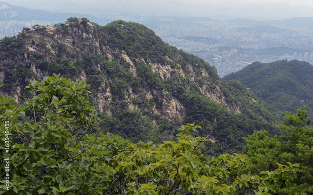 Rocky terrain in Bukhansan National Park, a popular place to climb and hike, Seoul Korea