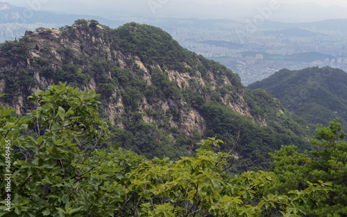 Rocky terrain in Bukhansan National Park, a popular place to climb and hike, Seoul Korea