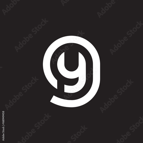 Initial lowercase letter logo gy, yg, y inside g, monogram rounded shape, white color on black background