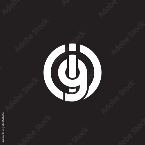 Initial lowercase letter logo ig, gi, monogram rounded shape, white color on black background