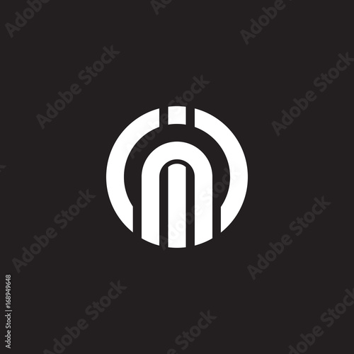 Initial lowercase letter logo in, ni, monogram rounded shape, white color on black background