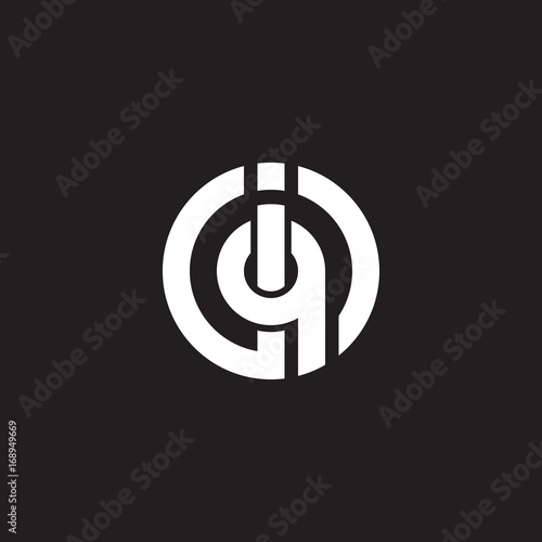 Initial lowercase letter logo iq, qi, monogram rounded shape, white color on black background
