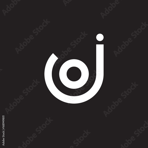 Initial lowercase letter logo jo, oj, o inside j, monogram rounded shape, white color on black background