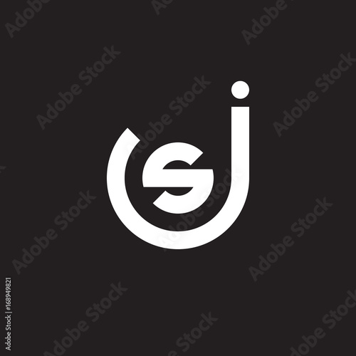 Initial lowercase letter logo js, sj, s inside j, monogram rounded shape, white color on black background