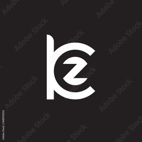 Initial lowercase letter logo kz, zk, z inside k, monogram rounded shape, white color on black background