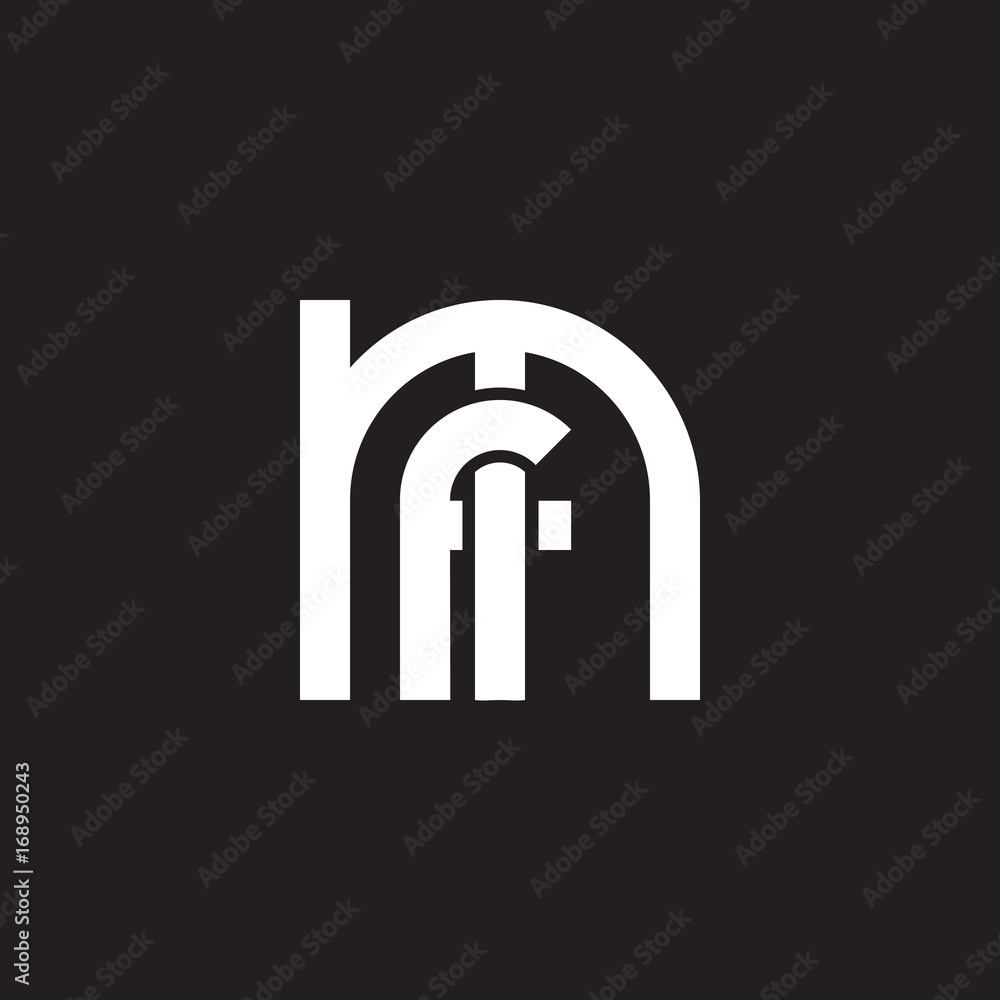 Initial lowercase letter logo mf, fm, f inside m, monogram rounded shape, white color on black background

