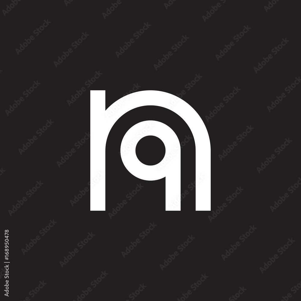 Initial lowercase letter logo nq, qn, q inside n, monogram rounded shape, white color on black background Initial lowercase letter logo nq, qn, q inside n, monogram rounded shape, white color on black background