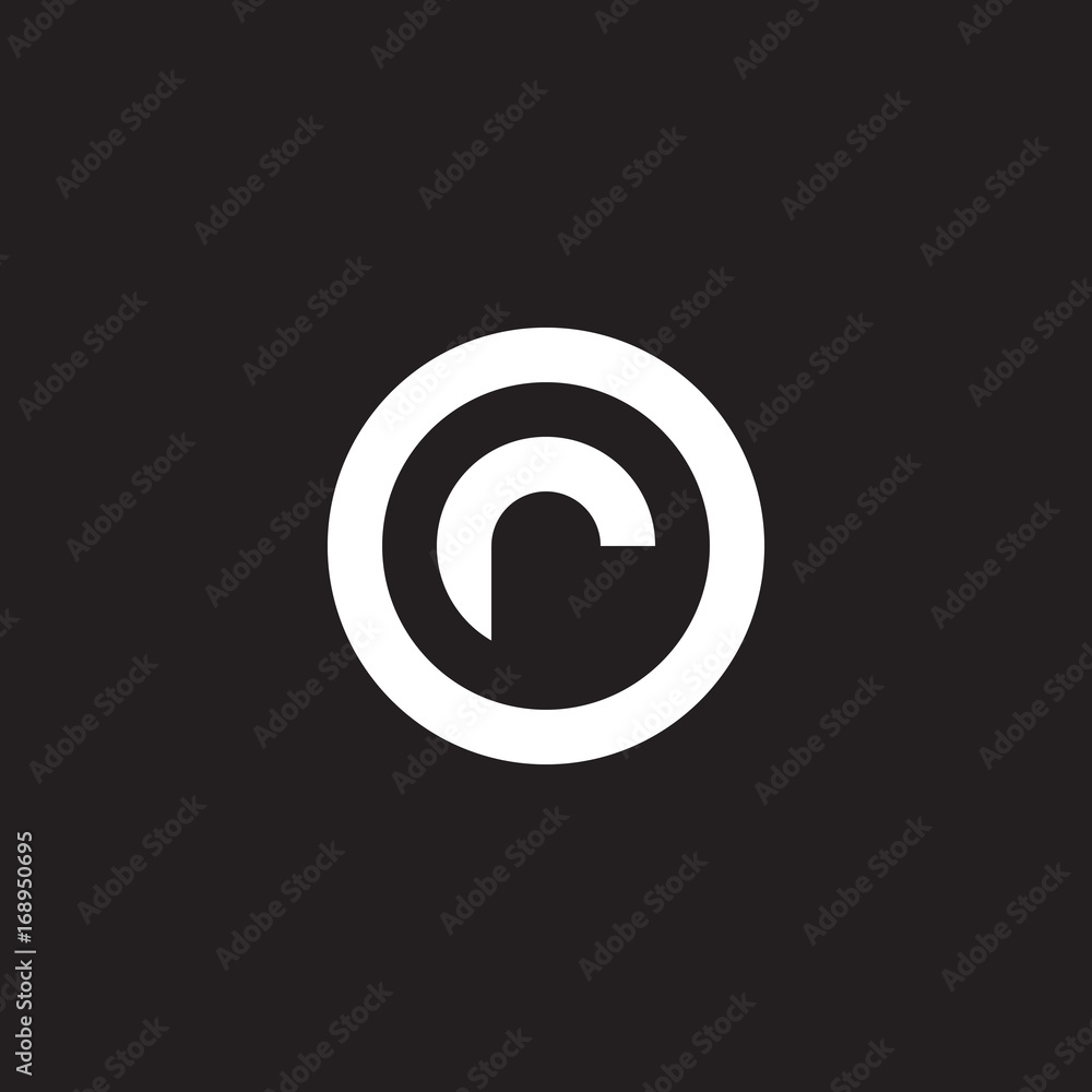 Initial lowercase letter logo or, ro, r inside o, monogram rounded shape, white color on black background - obrazy, fototapety, plakaty 