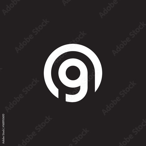 Initial lowercase letter logo og, go, g inside o, monogram rounded shape, white color on black background photo