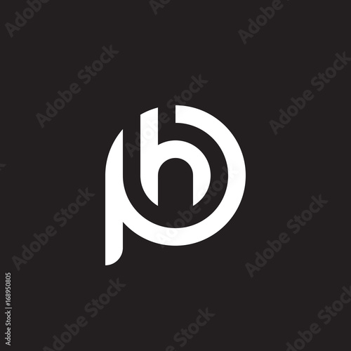 Initial lowercase letter logo ph, hp, h inside p, monogram rounded shape, white color on black background