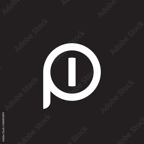 Initial lowercase letter logo pi, ip, i inside p, monogram rounded shape, white color on black background