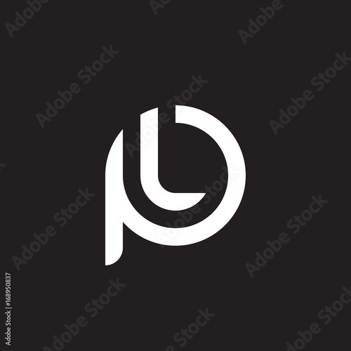 Initial lowercase letter logo pl, lp, l inside p, monogram rounded shape, white color on black background