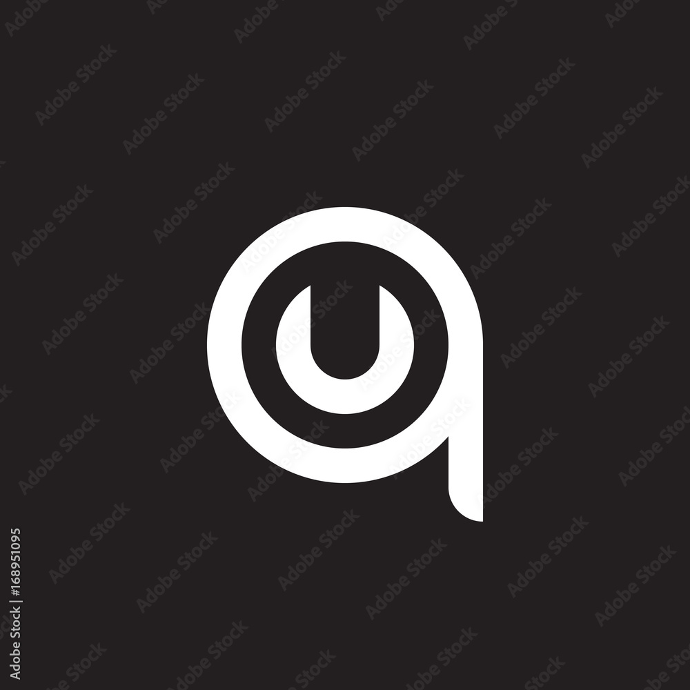 Initial lowercase letter logo qu, uq, u inside q, monogram rounded shape, white color on black background Initial lowercase letter logo qu, uq, u inside q, monogram rounded shape, white color on black background