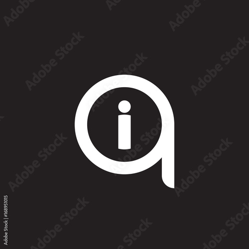 Initial lowercase letter logo qi, iq, i inside q, monogram rounded shape, white color on black background