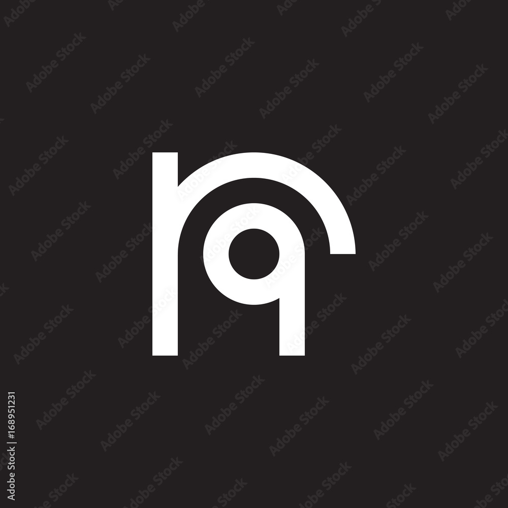 Initial lowercase letter logo rq, qr, q inside r, monogram rounded shape, white color on black background Initial lowercase letter logo rq, qr, q inside r, monogram rounded shape, white color on black background
