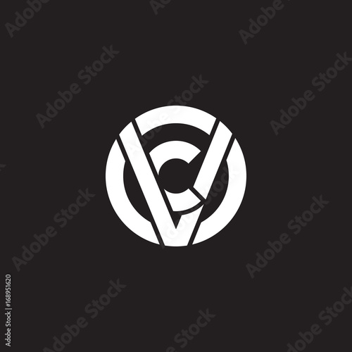 Initial lowercase letter logo vc, cv, c inside v, monogram rounded shape, white color on black background