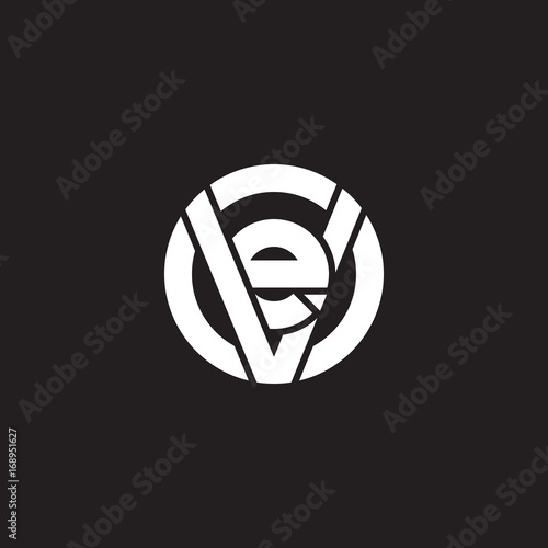 Initial lowercase letter logo ve, ev, e inside v, monogram rounded shape, white color on black background