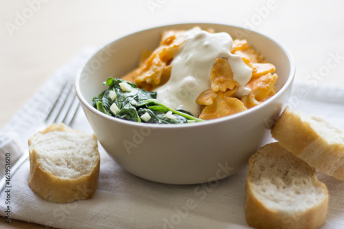 Pasta with white and red sauce