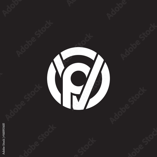 Initial lowercase letter logo vp, pv, p inside v, monogram rounded shape, white color on black background
