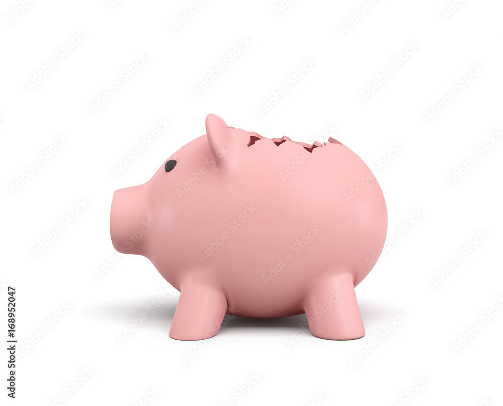 3d rendering of a pink ceramic piggy bank with a broken top on white background. 3d rendering of a pink ceramic piggy bank with a broken top on white background.