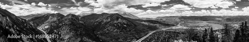 Black & White panoramic detailed contrasty shot of mountains and town in Colorado