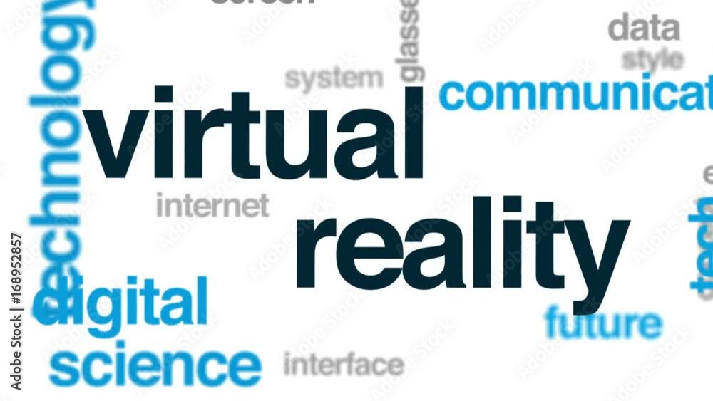 Virtual reality animated word cloud, text design animation.