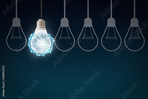 Schilderij op canvas Creative abstract light bulb technology background, Innovative, Idea and futuristic thinking concept