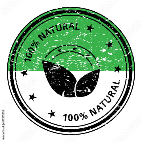 100 percent natural with leaf icon. Natural stamp. Natural rubber stamp. Vector Natural stamp. Natural Grunge stamp. Roter stempel.