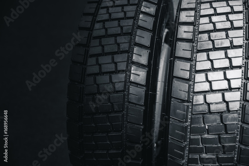 Clean Truck Tyre, black new shiny car tire background