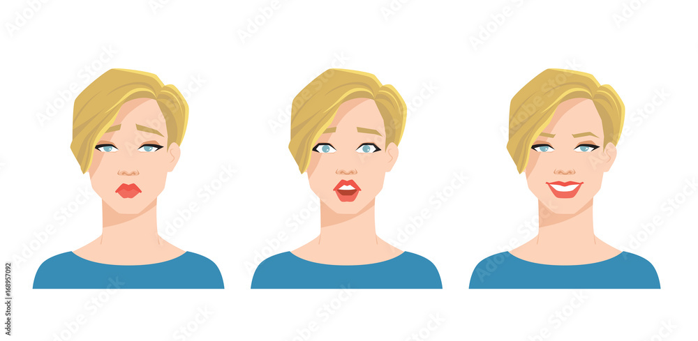 Collection of woman's emotions. Vector illustration of variations of facial expression. Collection of woman's emotions. Vector illustration of variations of facial expression.
