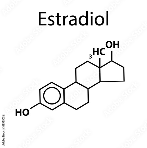 Chemical molecular formula of the hormone Estradiol. Female sex hormone. Infographics. Vector illustration