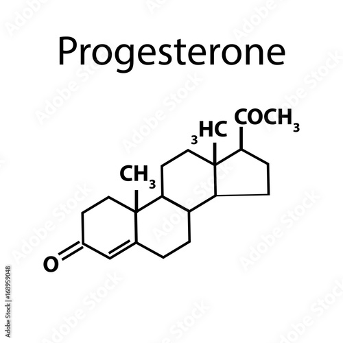 The chemical molecular formula of the hormone progesterone. Female sex hormone. Infographics Vector illustration