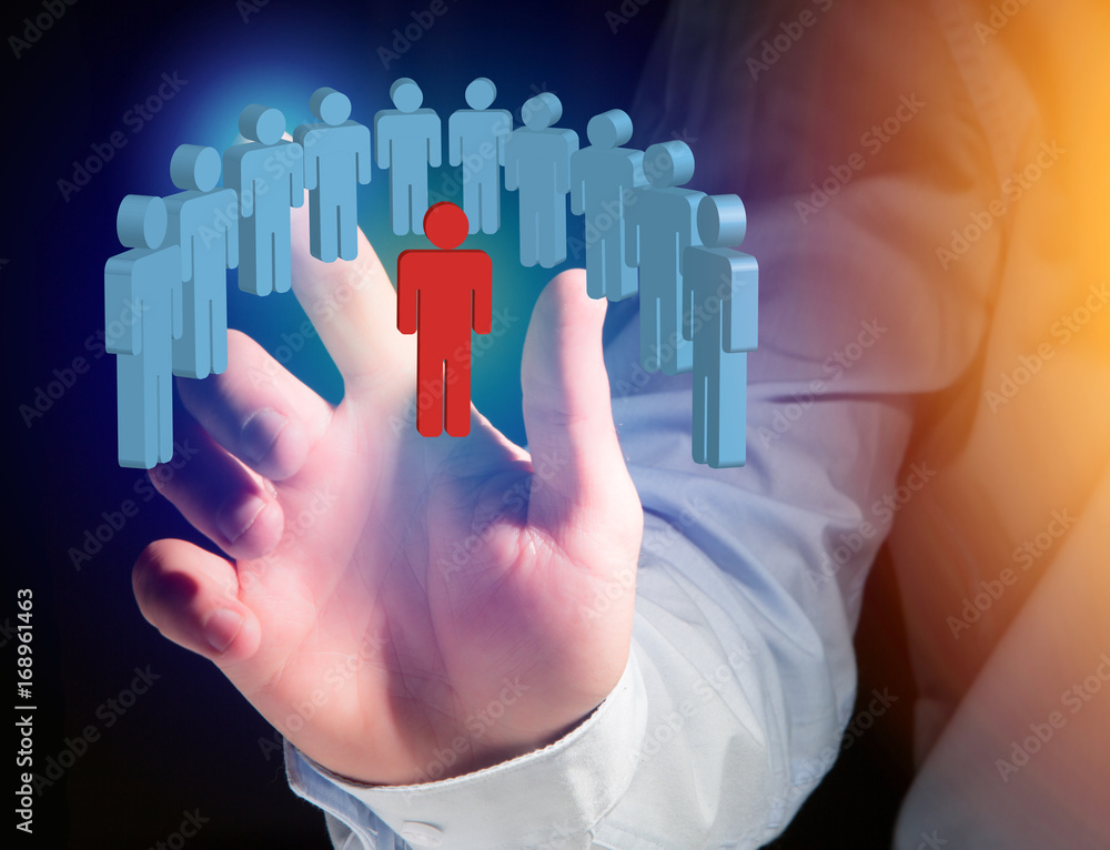 Intruder in a group of network people - Business and contact concept Intruder in a group of network people - Business and contact concept