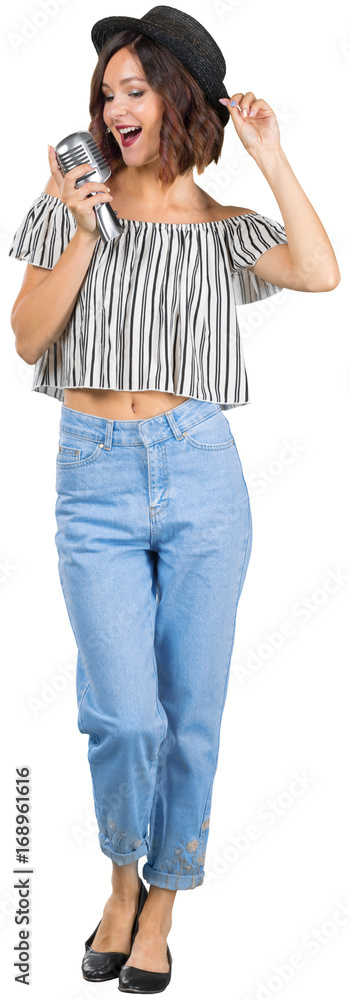 young girl with microphone sings young girl with microphone sings