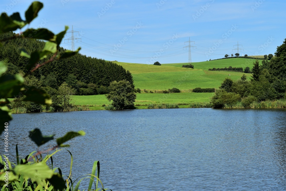 Fototapeta premium Eifel Germany, See mit Landschaft