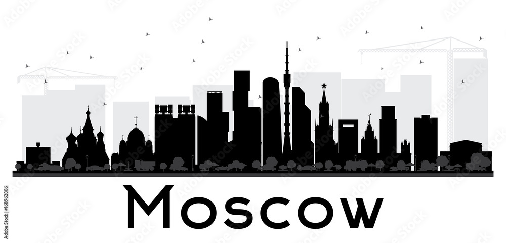 Moscow City skyline black and white silhouette.