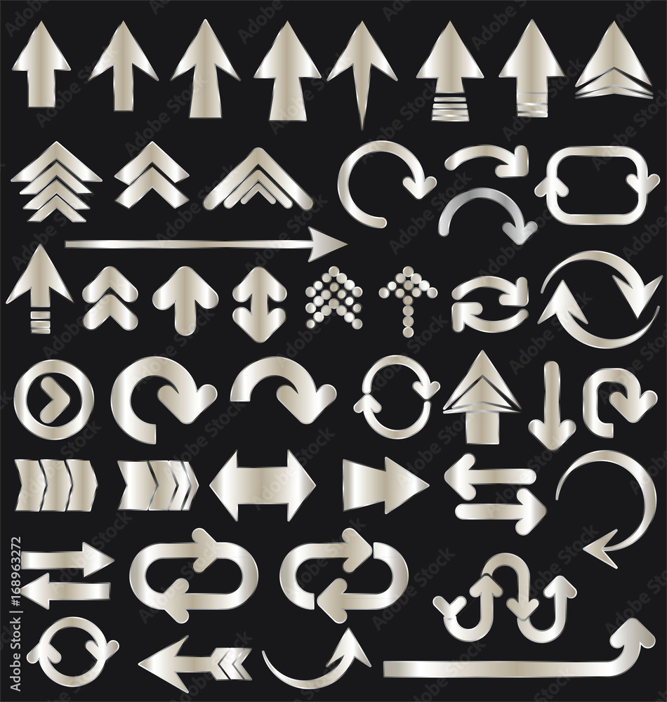 Vector set of silver arrow shapes isolated on black Vector set of silver arrow shapes isolated on black