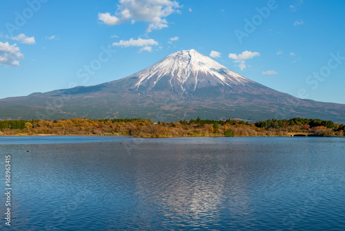 Fuji mountain seen from the lake Tanuki, Japan.