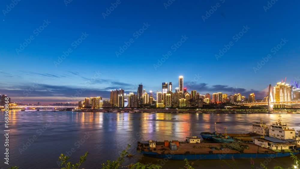 Time lapse of Modern metropolis skyline from day to night , Chongqing, China Time lapse of Modern metropolis skyline from day to night , Chongqing, China
