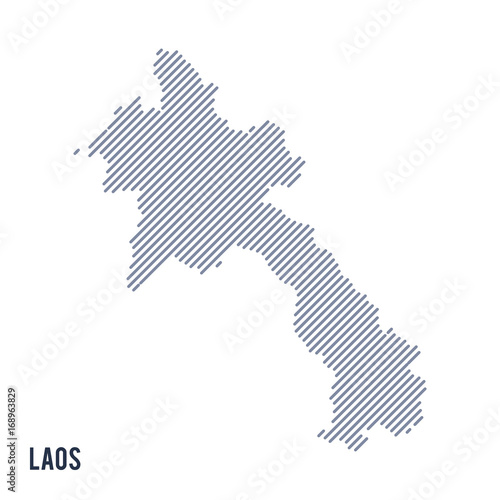 Vector abstract hatched map of Laos with oblique lines isolated on a white background.