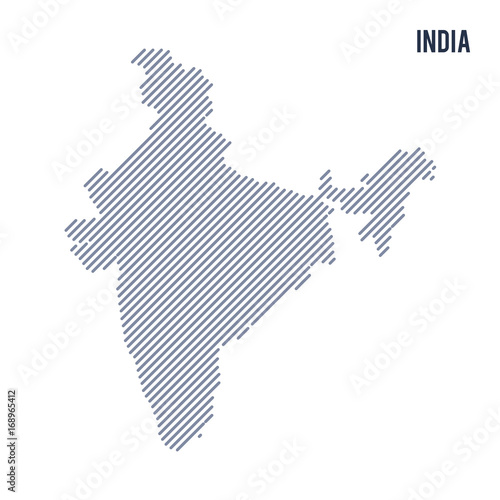 Vector abstract hatched map of India with oblique lines isolated on a white background.
