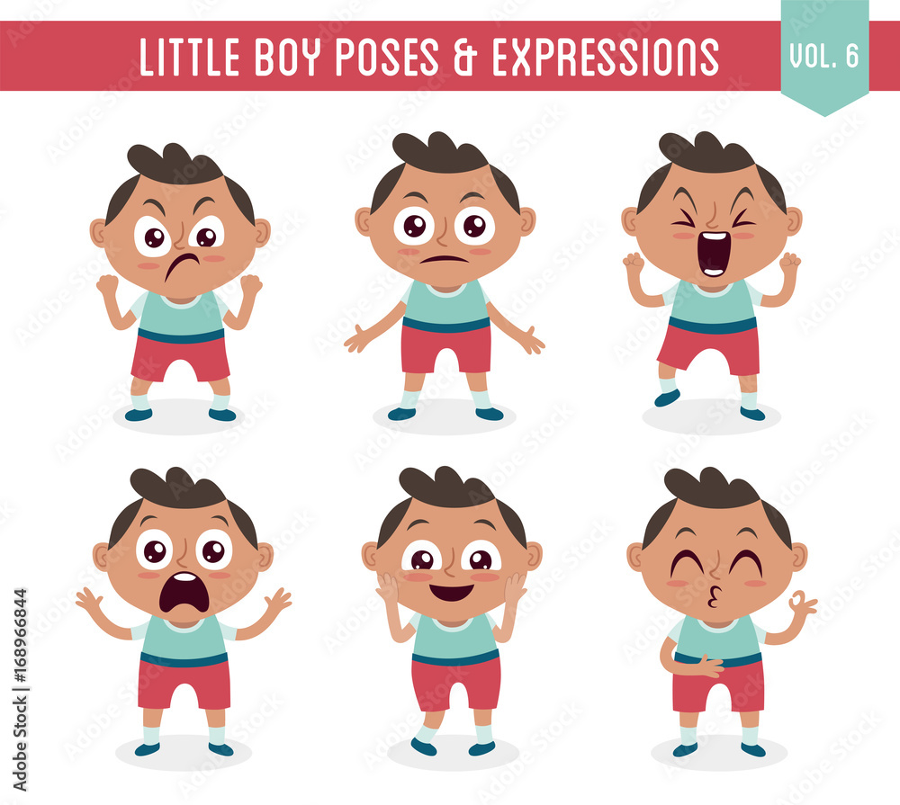 Character design set of a cute little black boy in different poses. Cartoon style illustration, isolated on white background. Body gestures and facial expressions. Vector illustration. Set 6 of 8. Character design set of a cute little black boy in different poses. Cartoon style illustration, isolated on white background. Body gestures and facial expressions. Vector illustration. Set 6 of 8.
