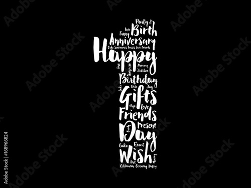 Happy 1st birthday word cloud collage concept