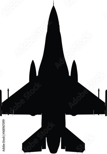 Vector silhouette of the detailed fighter jet F-16.